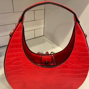 Fun Shape Bright Red Satchel, NWOT, Vegan Leather, Detachable Shoulder Strap